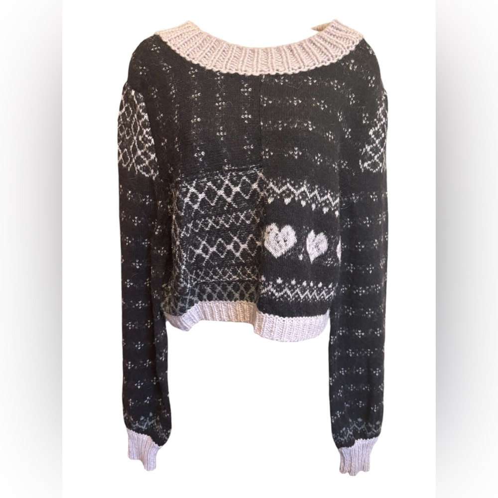 Free People Snow Globe Pullover Women's M Wool Alpaca Blend Black Lavender